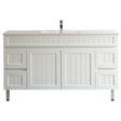 White bathroom vanity with sink on a white background