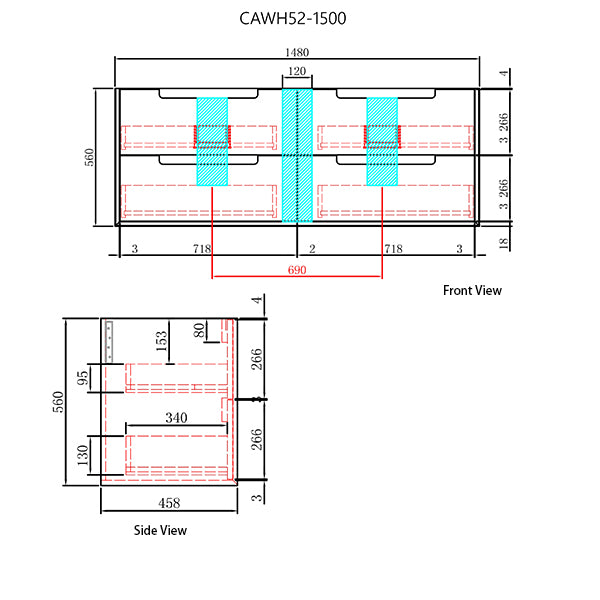Technical drawing of a product with dimensions labeled