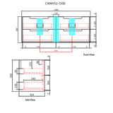Technical drawing of a product with dimensions labeled
