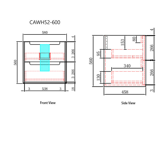 Technical drawing of a product with dimensions labeled, showing front and side views.