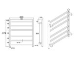 Square brushed brass heated towel rack 6 bars drawing