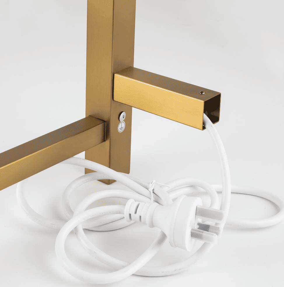 Square brushed brass heated towel rack 6 bars cord