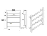 Square brushed brass heated towel rack 4 bars drawing