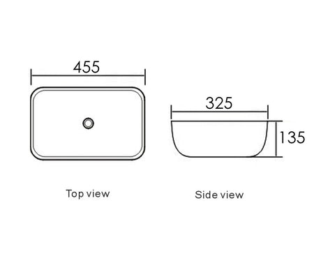 Artis O'96 455x325x135 Gloss White Oval Basin Ultra Slim drawing details