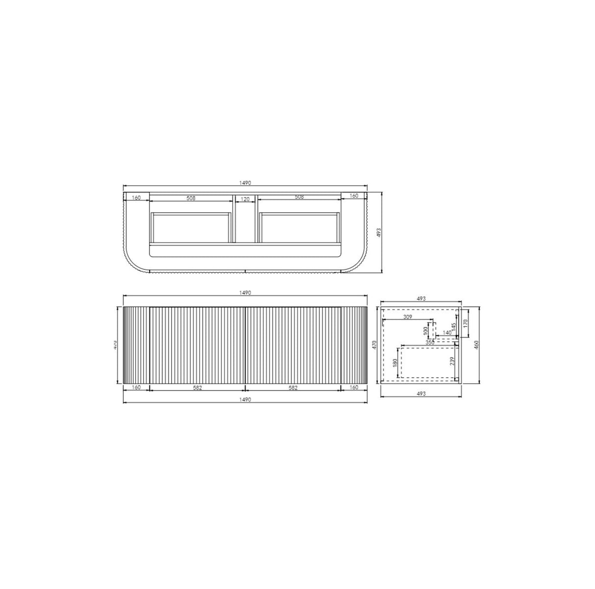 Avalon 1500mm Wall Hung Double Vanity Drawing