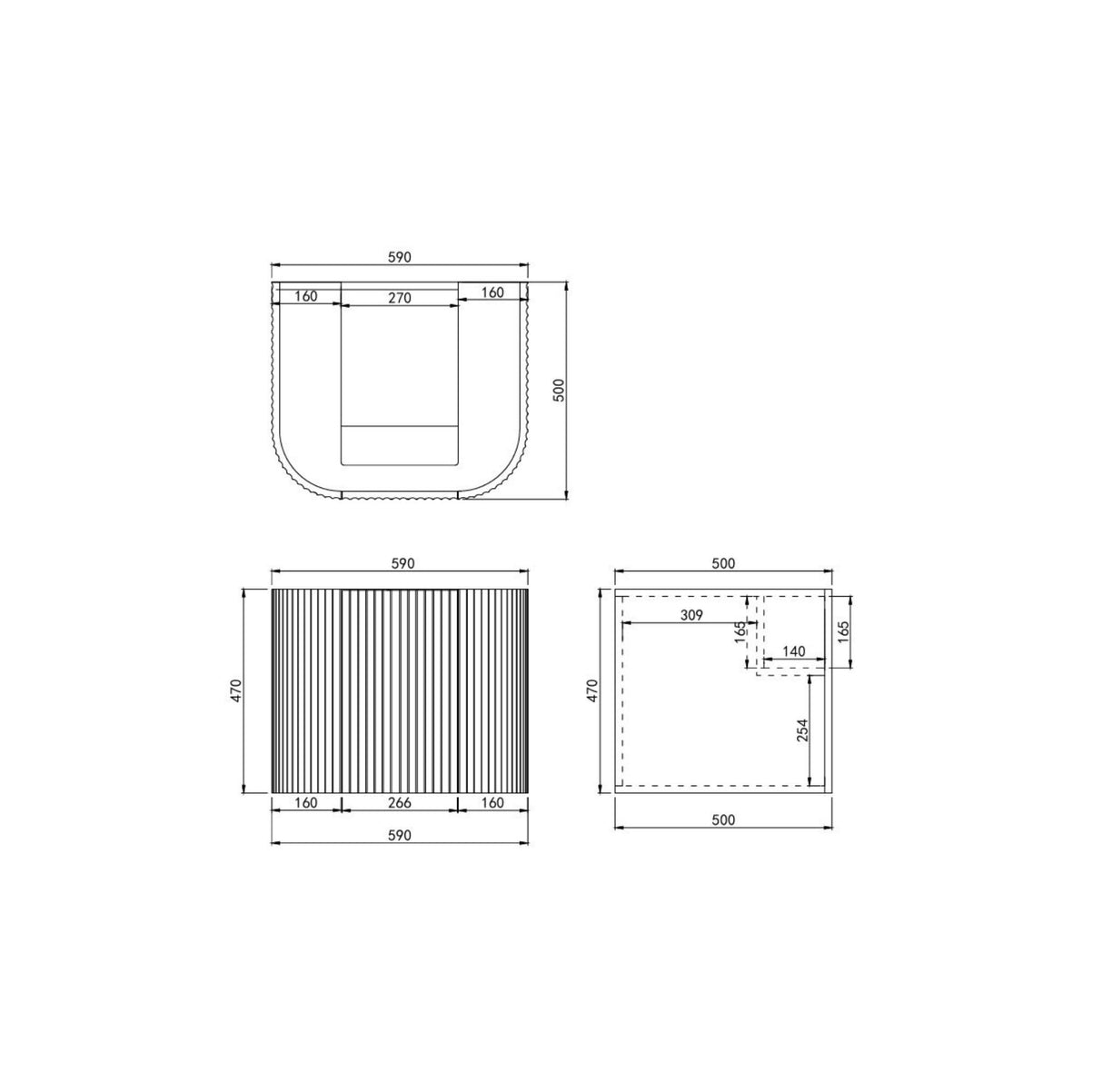 Avalon 600mm Wall Hung Vanity Drawing