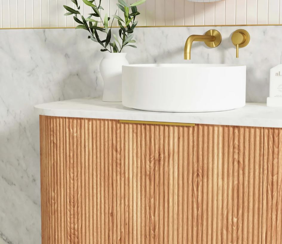 Bondi Wall Hung Fluted Vanity Curve 900mm - Woodland Oak