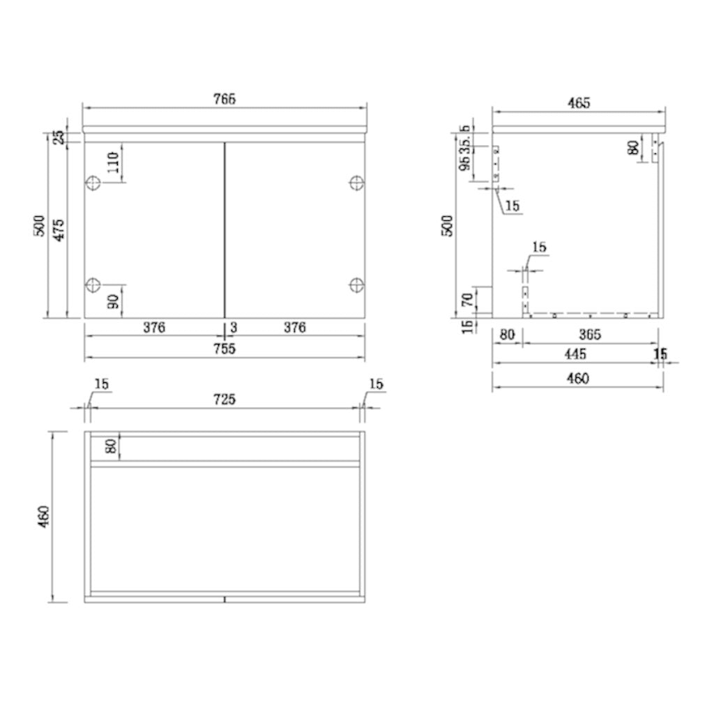 Gwen Wall Hung Vanity  (with Cabinet Doors) 750mm - White