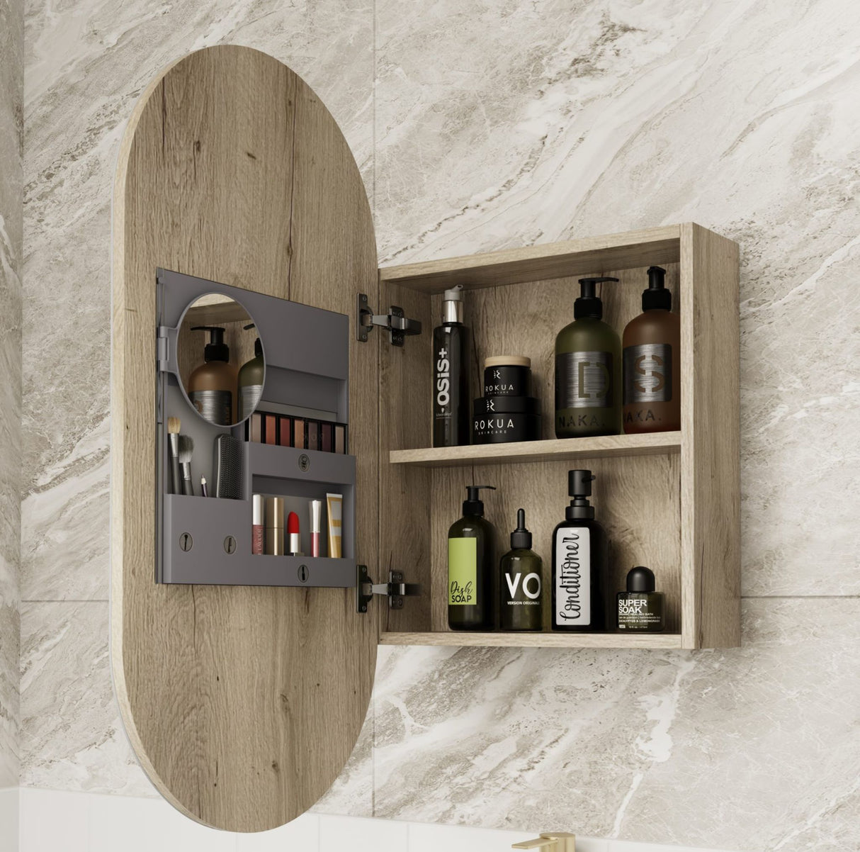 Open Beau Monde Oblong Harvest Oak Shaving Cabinet