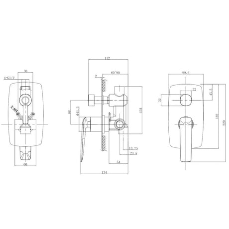 Bellino Matte Black Wall Mixer with Diverter drawing