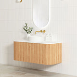 side view of close Bondi 1200mm Woodland Oak Fluted Curve Vanity