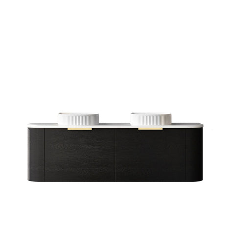 Bondi 1500mm Black Oak Wall Hung Curve Vanity with white basin