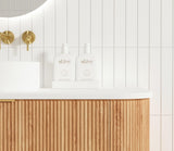 liquid hand soap over the top of Bondi 1500mm Woodland Oak Fluted Curve Vanity