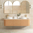 Bathroom with mounted mirror and Bondi 1800mm Woodland Oak Fluted Curve Vanity