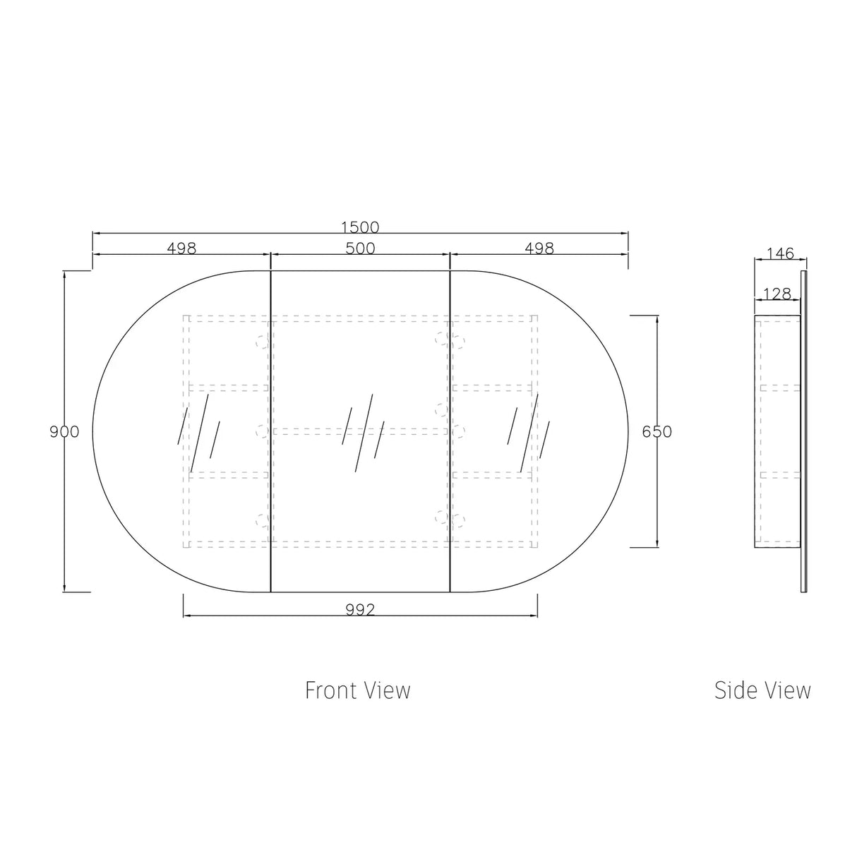 Bondi Black Oak Shaving Cabinet - 1500 x 900mm drawing