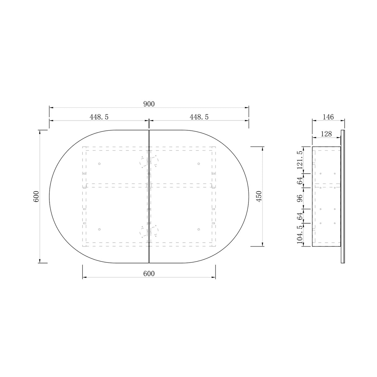Bondi White Shaving Cabinet - 900 x 600mm drawing