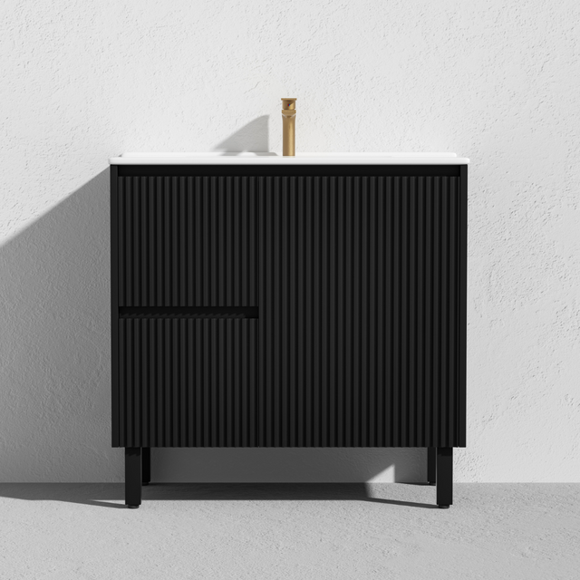 Matte black left hand Brighton PVC Floor Vanity 900mm