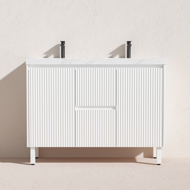 Brighton PVC Floor Vanity Double Bowl 1200mm Matte White