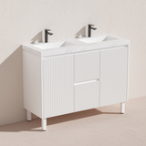 Brighton PVC Floor Vanity Double Bowl 1200mm Matte White side view