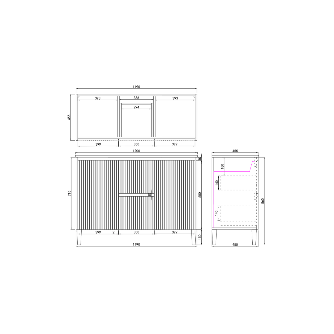 Brighton PVC Floor Vanity Double Bowl 1200mm drawing details
