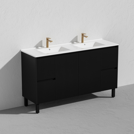 Matte black Brighton PVC Floor Vanity Double Bowl 1500mm side view