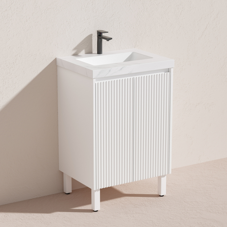 Matte white Brighton PVC Floor Vanity 600mm side view
