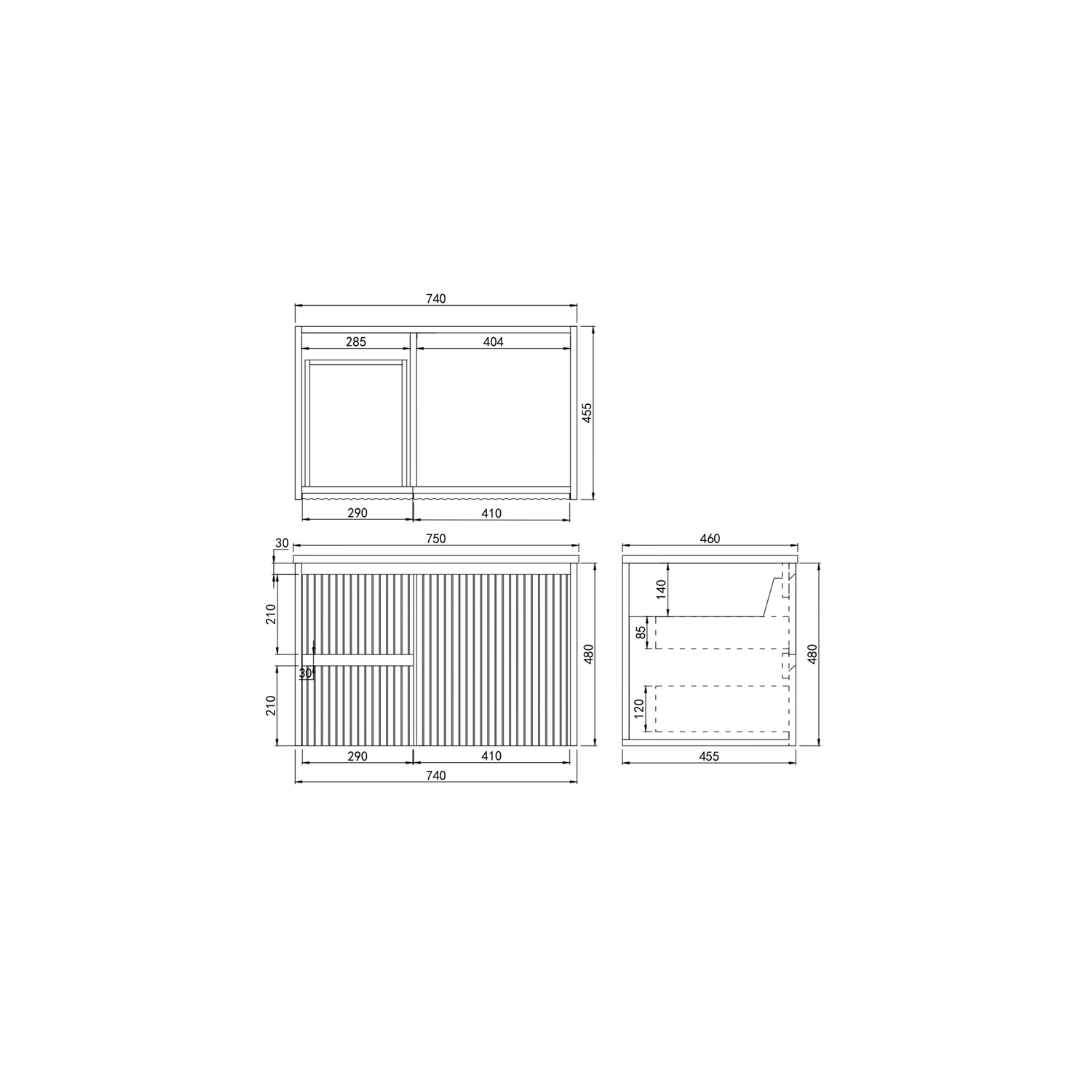Brindabella Wall Hung Left Hand Drawer Vanity 750mm Drawing details