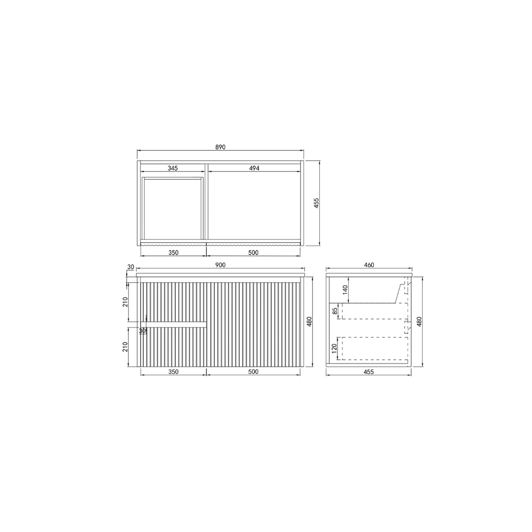 Brindabella Wall Hung Left Hand Drawer Vanity 900mm drawing details
