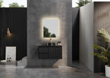 Bathroom with Matte Black Brindabella Wall Hung Left Hand Drawer Vanity 900mm