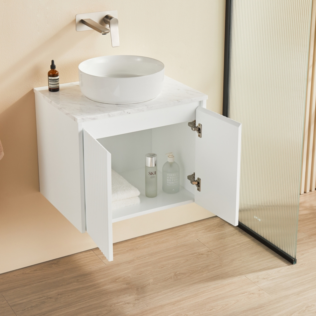 Brindabella 600mm Matte White Wall Hung Vanity - Fluted