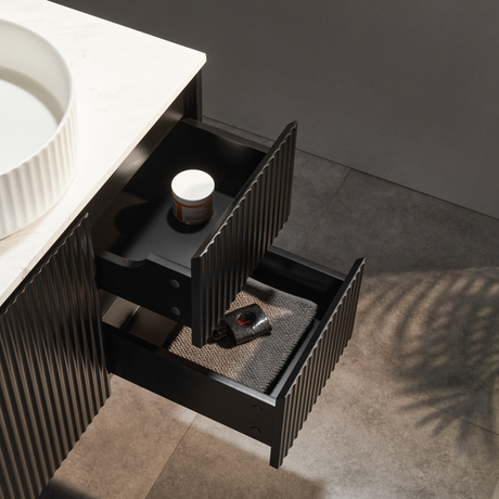Brindabella 1500mm Matte Black Wall Hung Vanity Side Drawers - Fluted