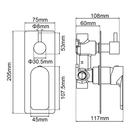 VOG - Brushed Nickel Wall Mixer drawing