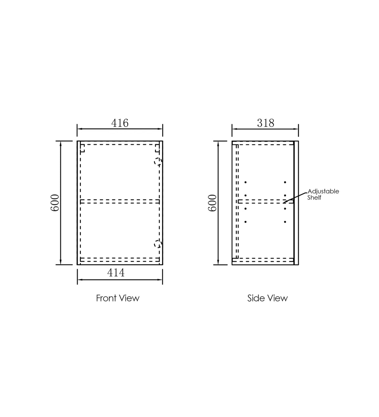 drawing Byron 415 Black Oak Wall Cabinet side