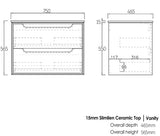Byron Black Oak Wall Hung Vanity 750mm - Black Oak drawing