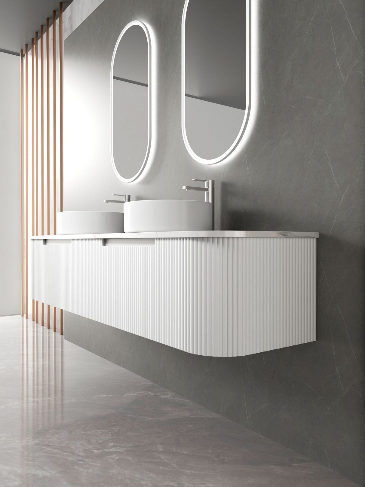 Petra Mark II 1800 mm Matte White Wall Hung Vanity - Curve Fluted
