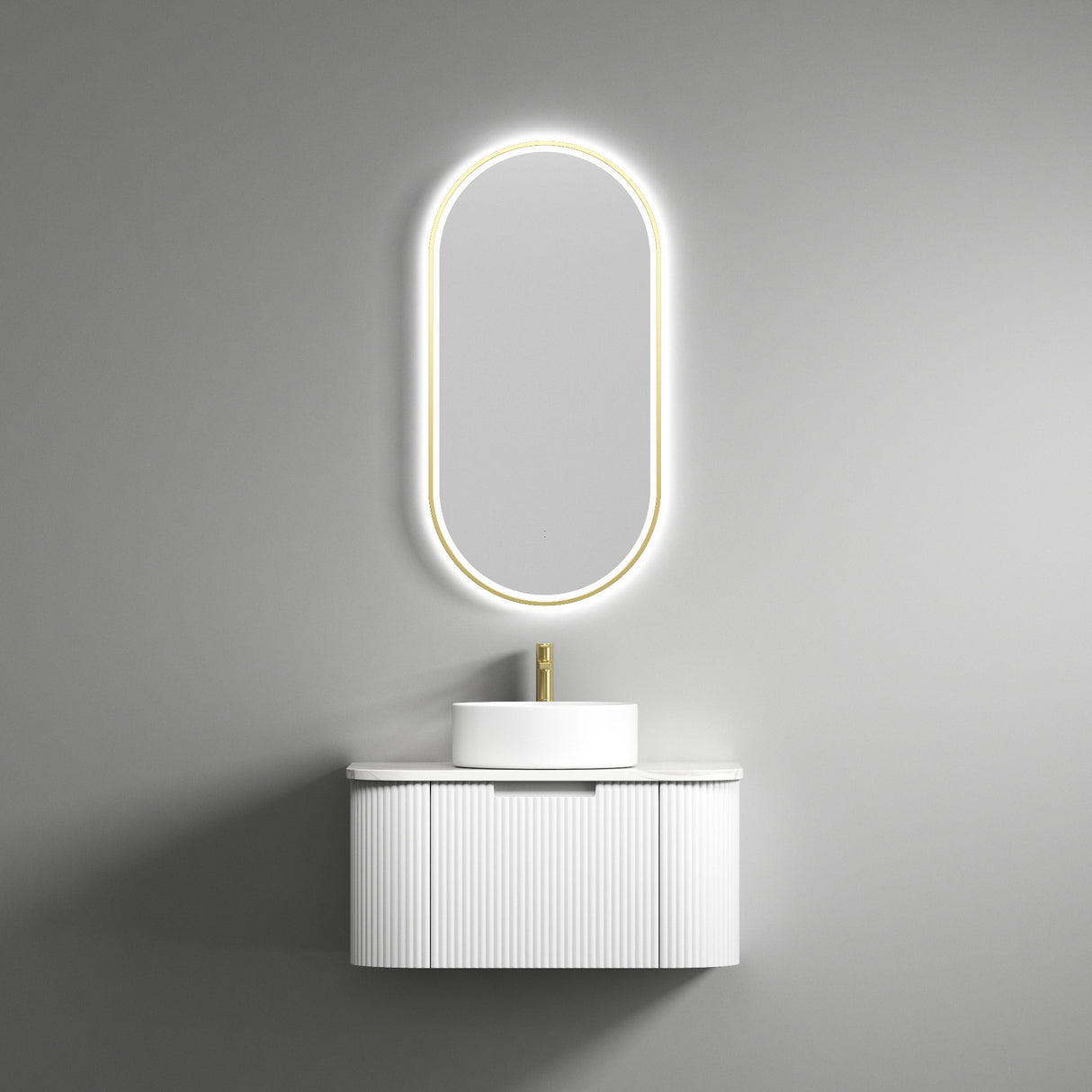 Petra Mark II 750 mm Matte White Wall Hung Vanity - Curve Fluted