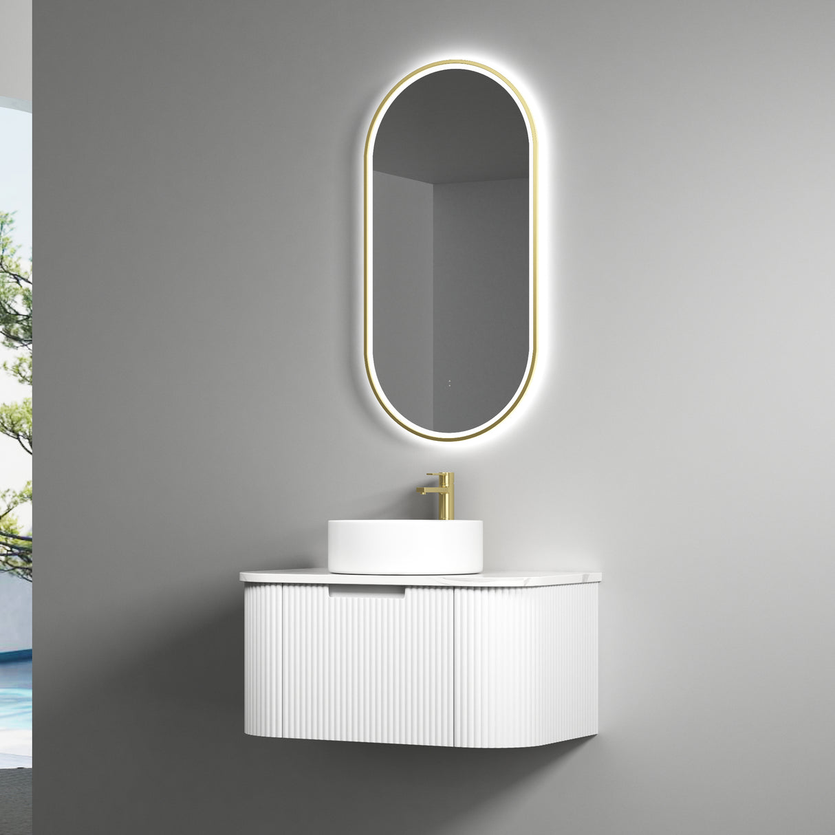 Petra Mark II 750 mm Matte White Wall Hung Vanity - Curve Fluted
