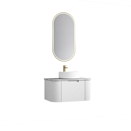 Petra Mark II 750 mm Matte White Wall Hung Vanity - Curve Fluted