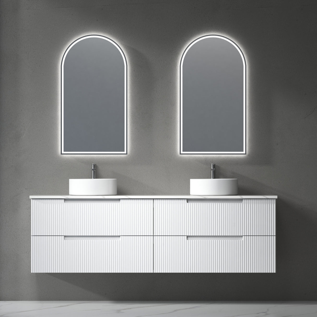 Verona Mark II 1800mm Matte White Wall Hung Vanity - Fluted