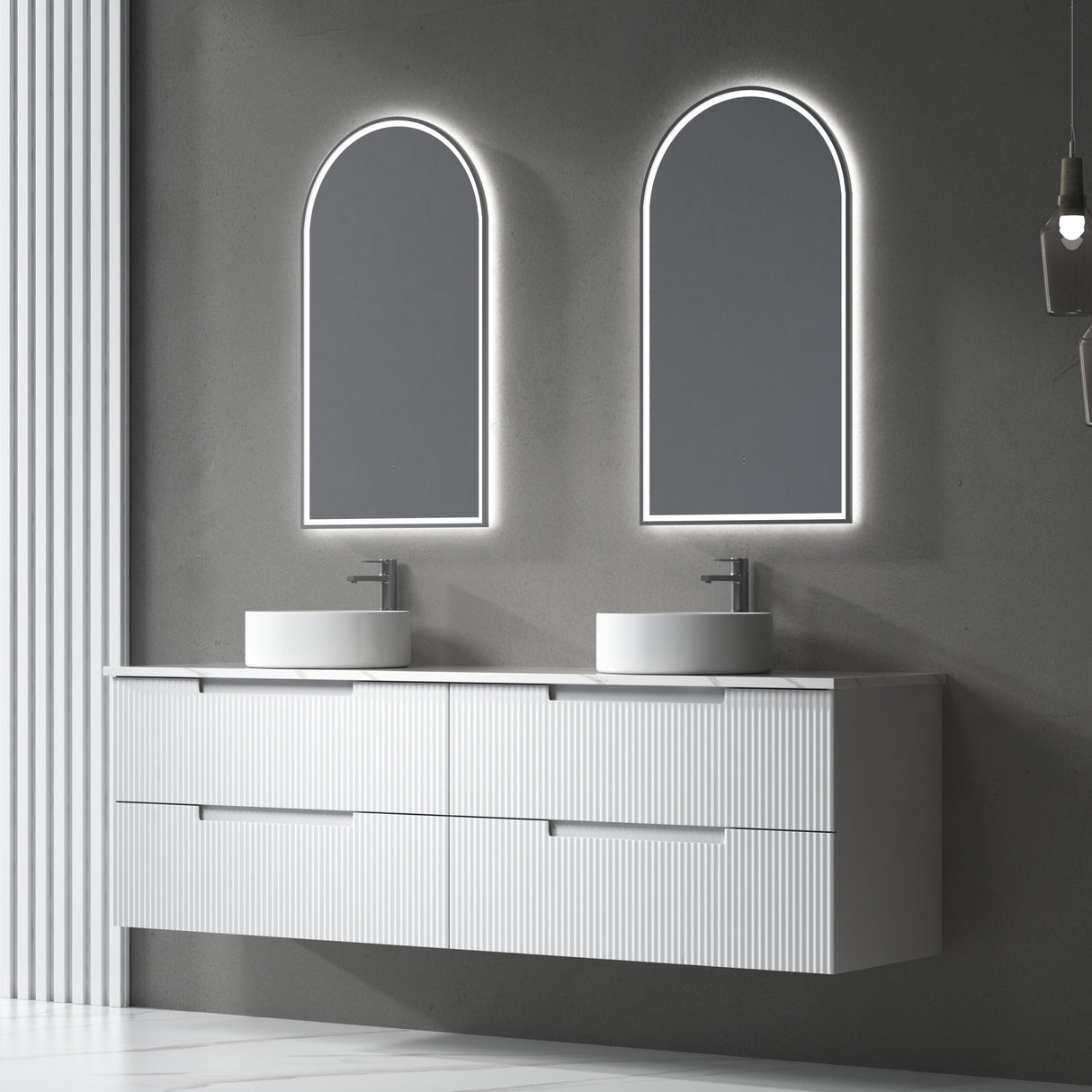 Verona Mark II 1800mm Matte White Wall Hung Vanity - Fluted