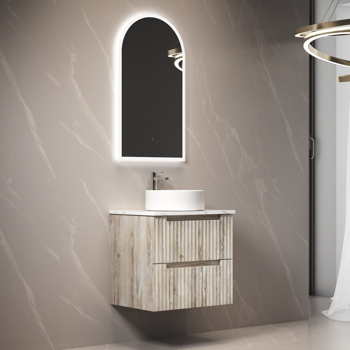 Tuscana 600mm Oak Wall Hung Vanity - Fluted