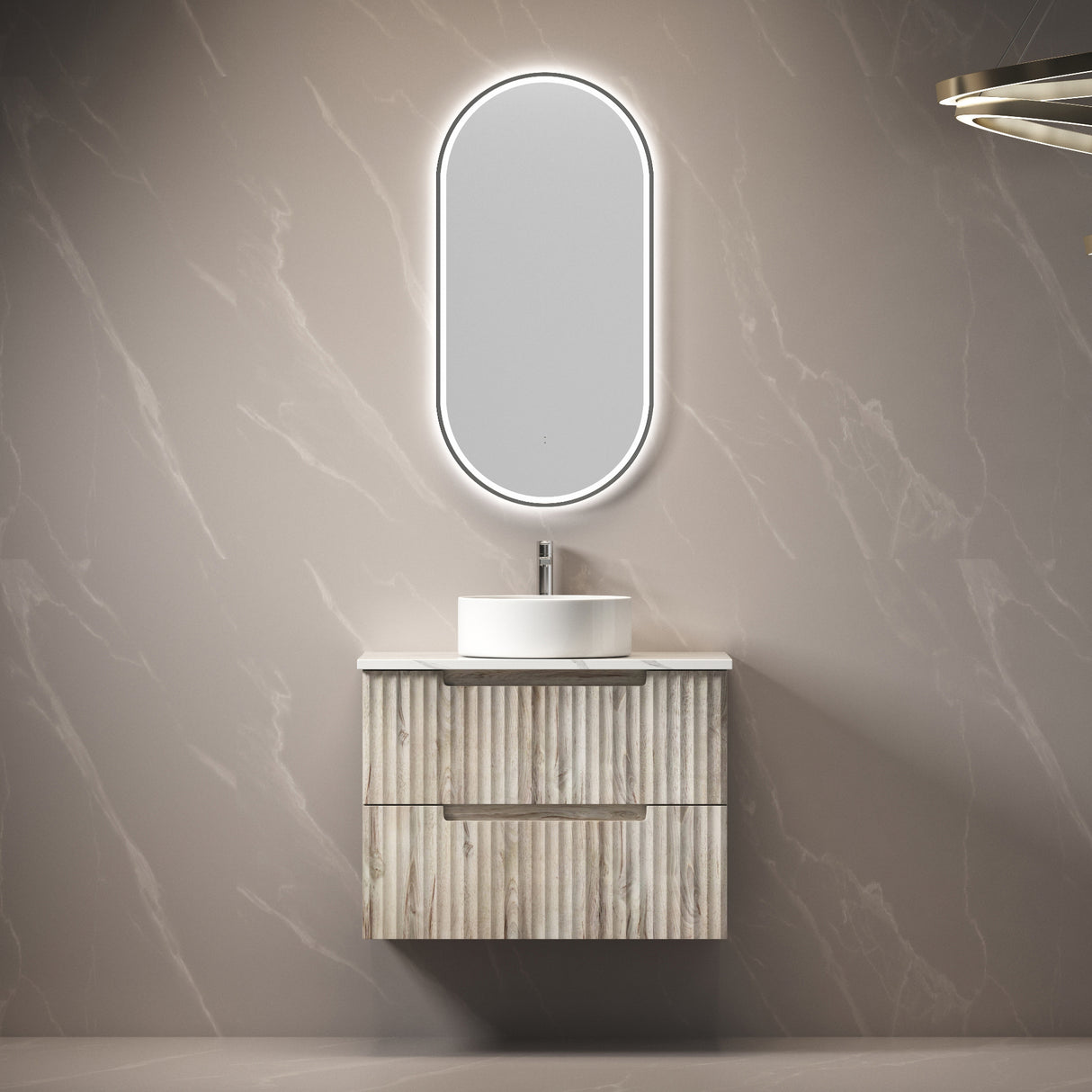 Tuscana 750mm Oak Wall Hung Vanity - Fluted