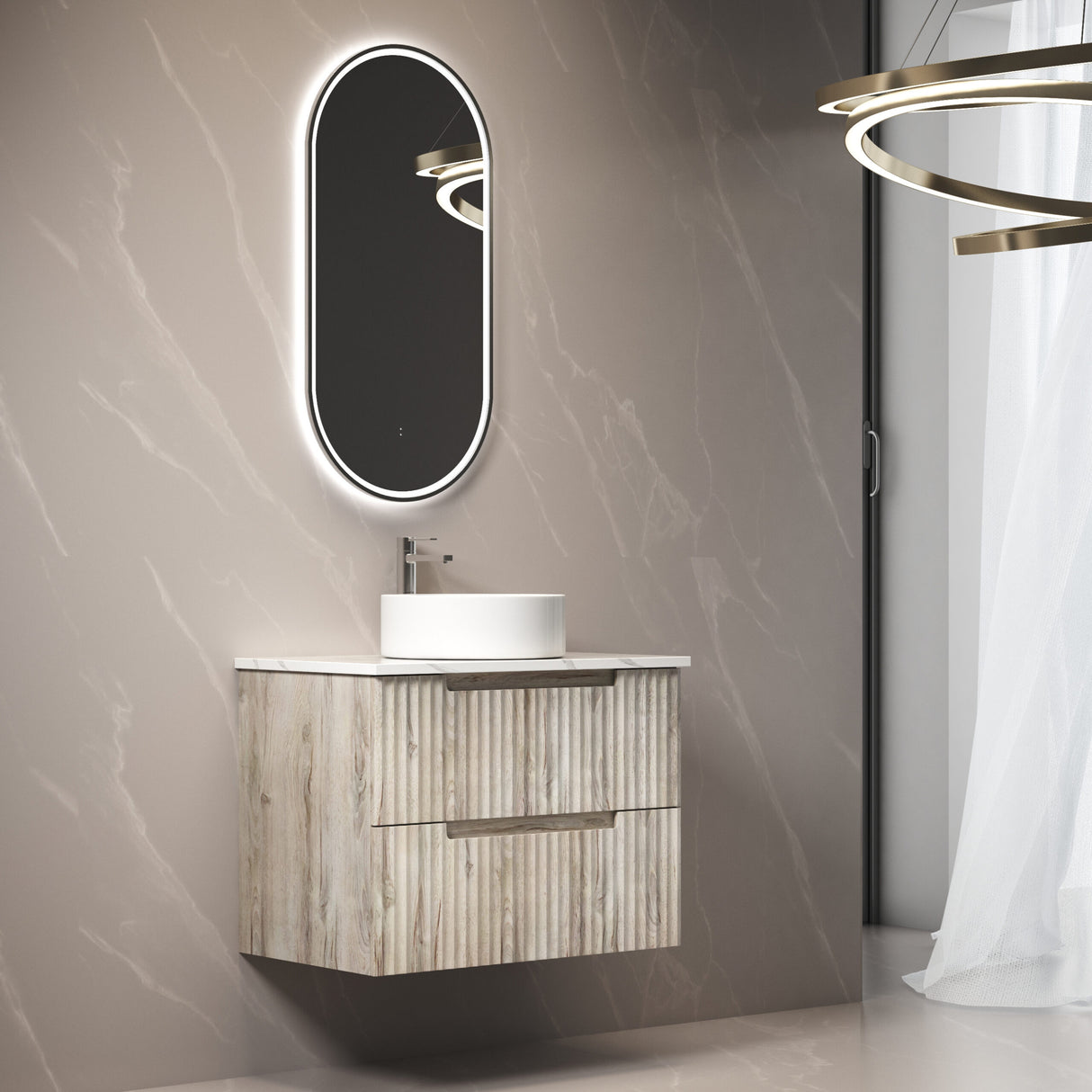 Tuscana 750mm Oak Wall Hung Vanity - Fluted