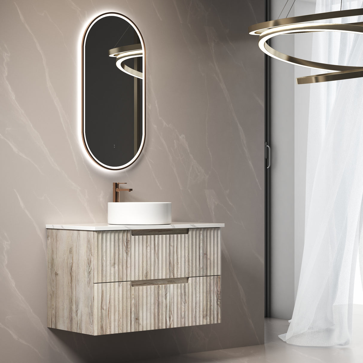 Tuscana 900mm Oak Wall Hung Vanity - Fluted