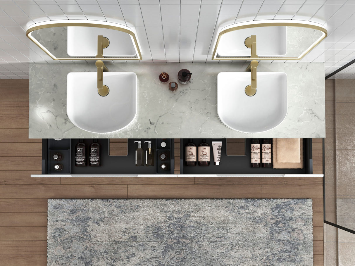 Perla Mark II 1800mm Matte White Wall Double Hung Vanity-  Fluted