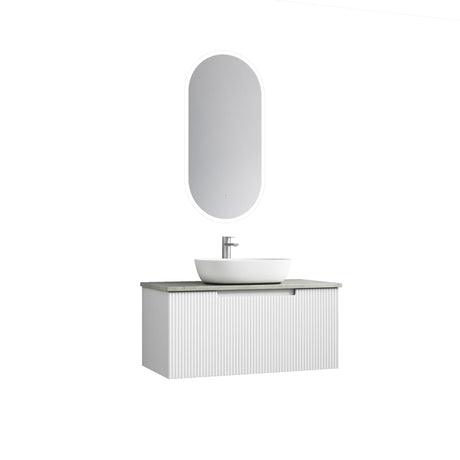 Perla Mark II 900mm Matte White Wall Hung Vanity - Fluted