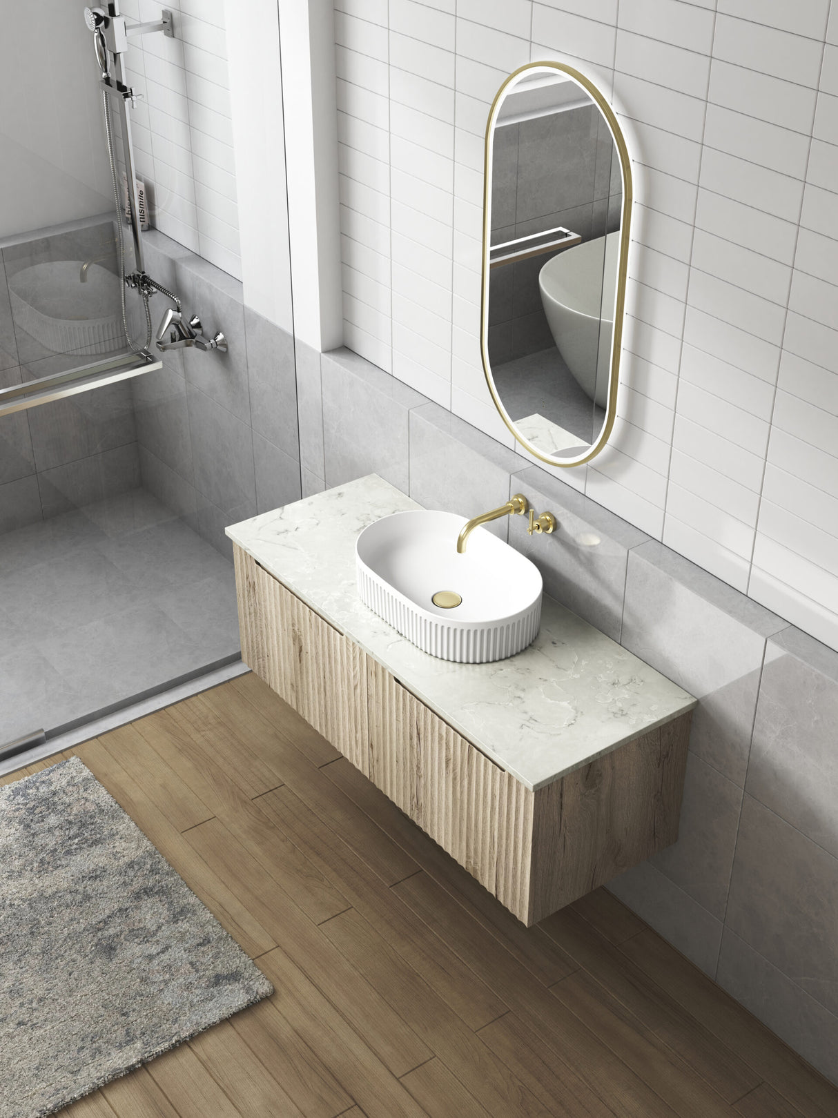 Calder 1200mm Oak Wall Hung Vanity - Fluted