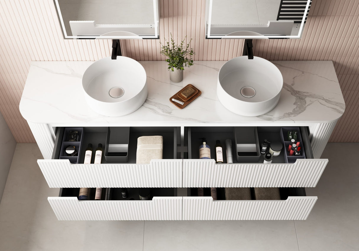 Curva 1800mm Matte White Wall Hung Vanity - Curve Fluted