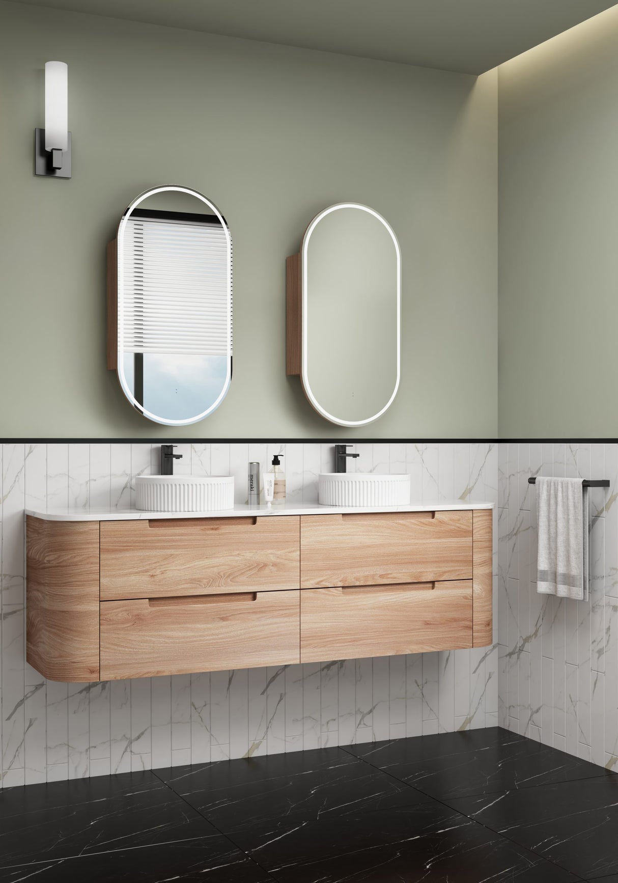 Briony 1800mm Oak Wall Hung Vanity - Curve