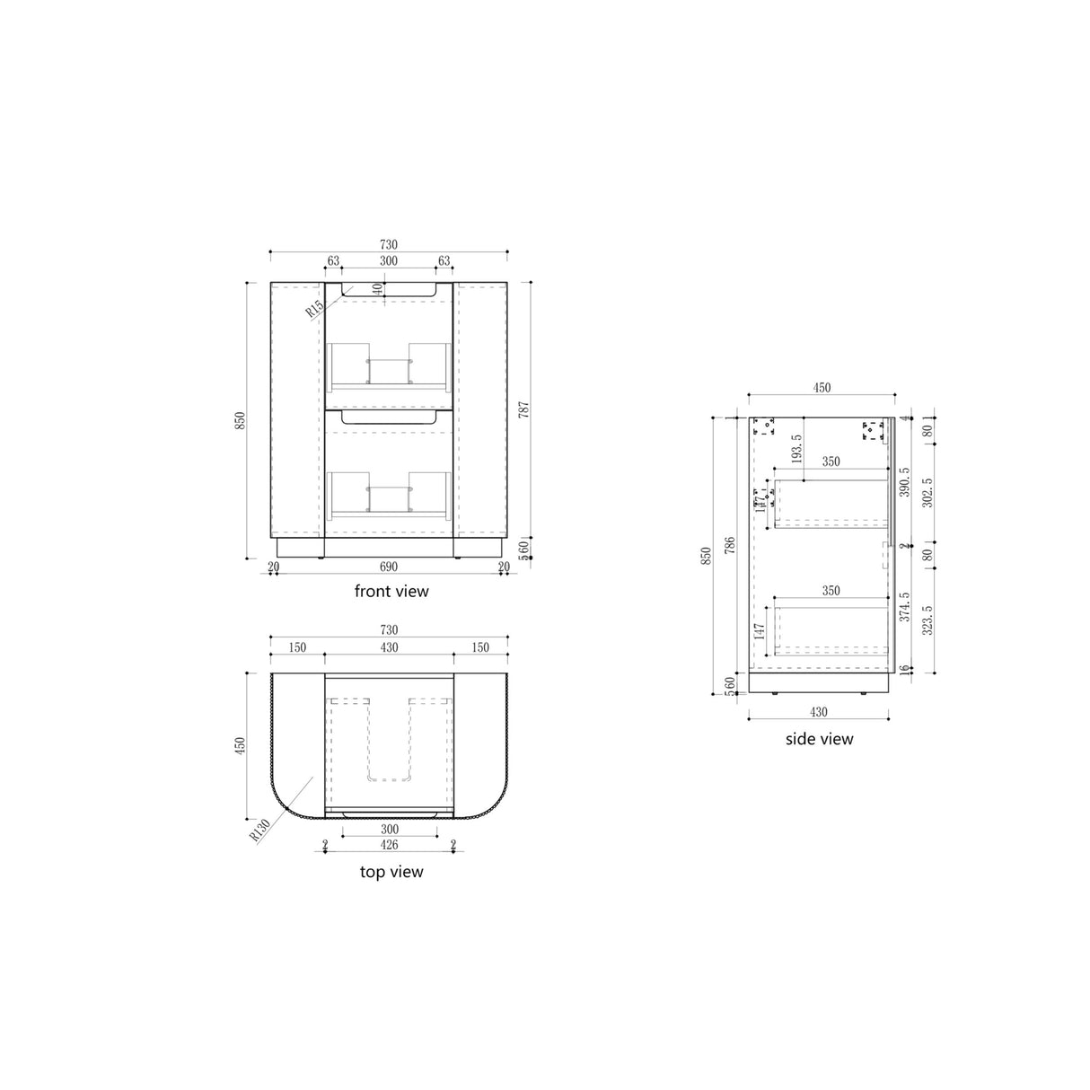 Curva 750mm Matte White Floor Standing Vanity - Curve Fluted